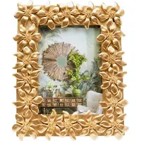 Kare fotolijst Bloem, 13 x 18 cm, polyresin, goudkleurig Flower, messing / goud, Woon-/ Eetkamer, Kunststof