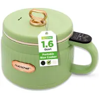 Nutrichef Rijstkoker - 1,6L Draagbare Elektrische Multicooker- 6 Kookfuncties - Rijst, Soep, Stoofpot, Pap & Meer - Groen