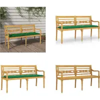 vidaXL Batavia bank met groene kussen, 150 cm, massief teakhout - Bank - Banken - Tuinbank - Zitbank