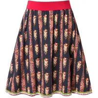 Ulla Popken - Dames - Traditionele rok A-lijn elastische tailleband sierbandjes - Zwart - Maat 62