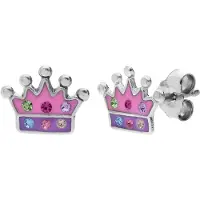 Lucardi Kinder Zilveren kinderoorknoppen kroon - Oorbellen - 925 Zilver - Zilverkleurig