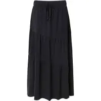 Ulla Popken - Dames - Jersey maxi-rok volantlaagjes A-lijn elastische tailleband - Zwart - Maat 50+
