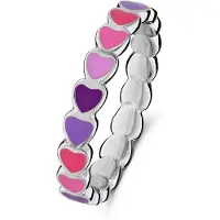 Lucardi Kinder Zilveren ring gekleurde emaille hartjes - Ring - 925 Zilver - Zilverkleurig - 14 / 44 mm
