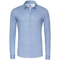 Desoto Slim Fit Jersey overhemd blauw, Gestreept