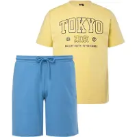 Men Plus - Heren - Pyjama tweedelige set T-shirt borstprint short tot 8XL - Lichtgeel - Maat XXL