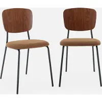 Sweeek Bouclé zitting en houten rugleuning stoelen (set van 2) Mosterdgeel