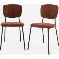 Sweeek Bouclé zitting en houten rugleuning stoelen (set van 2) Terracotta