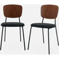 Sweeek Bouclé zitting en houten rugleuning stoelen (set van 2) Zwart