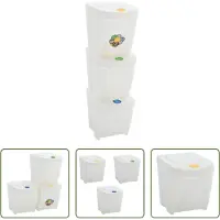 The Living Store Afvalbak - Vuilnisbak - Vuilnisbakken 3 st stapelbaar 75 L polypropeen wit - Afvalscheiding - Keukenaccessoires - Badkameraccessoires