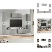 vidaXL Tv-kast - Tv-kasten - Tv-meubel - Hifi-meubel - 7-delige Tv-meubelset bewerkt hout betongrijs