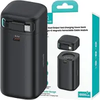 Usams Powerbank met intrekbare USB-C kabel, 18000 mAh, PD45W snelladen, XMF serie, zwart/zwart, 20KCD21601 (US-CD216)