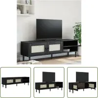 The Living Store Tv-meubel SENJA 158x40x49 cm rattan-look massief grenen zwart - TV Meubel - Tv Kast - Zwarte Tv Kast - Grenenhouten Tv Kast - Salontafel