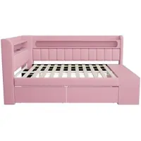MODFU Gestoffeerd Dagbed 90x200 cm – Met USB & LED – 2 laden & schoenenkast – MDF – Roze