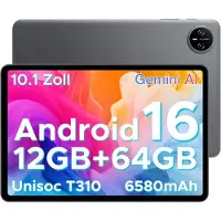 Doogee TAB A9 - Tablet - Android 16 - 12GB RAM + 64GB ROM（2TB/TF） - 10 Inch - 6580 mAh - 5G WiFi - Tablet Unisoc T310 - Dubbele Luidspreker - 3,5 mm aansluiting - Face ID - Grijs