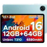 Doogee TAB A9 - Tablet - Android 16 - 12GB RAM + 64GB ROM（2TB/TF） - 10 Inch - 6580 mAh - 5G WiFi - Tablet Unisoc T310 - Dubbele Luidspreker - 3,5 mm aansluiting - Face ID - Blauw