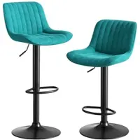 OKWISH Barkruk 87 Tot 109 Cm – Set Van 2 Draaibaar En In Hoogte Verstelbaar – Ergonomische Rugleuning – Fluweel Met Metaal En Hout – Blauw