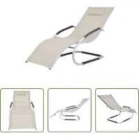 The Living Store Ligbed met kussen aluminium en textileen crème - Ligbed - Lounge Chair - Tuinset - Buitenleven - Relaxen