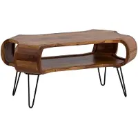 Wohnling salontafel 100x60x47 cm Sheesham massief hout metalen salontafel, design woonkamertafel rechthoekig met opbergruimte, massieve salontafel, grote tafel woonkamer met haarspeldpoten