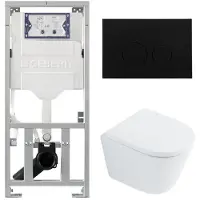 Geberit QeramiQ Dely Toiletset - 36.3x51.7cm - diepspoel - rimless - UP320 inbouwreservoir - met Burda frame - softclose toilet zitting - 35mm - kunststof mat zwarte bedieningsplaat - ronde knoppen -