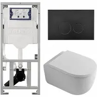 Geberit QeramiQ Dely Swirl Toiletset - 36.3x51.7cm - UP320 inbouwreservoir - met Burda frame - 35mm zitting - mat zwarte bedieningsplaat - ronde knoppen - mat wit 0701131/SW706188/SW1000767/SW1026257