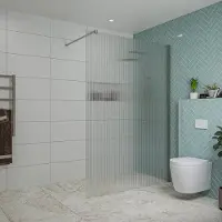 FortiFura Galeria inloopdouche - 140x200cm - ribbelglas - wandarm - PVD - geborsteld gunmetal (antraciet) SW797954/SW797907