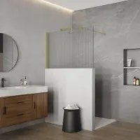 FortiFura Galeria Halfhoge Inloopdouche - 110x80cm - ribbelglas - 8mm - nano - met profiel en stabilisatiestang - PVD - geborsteld messing (goud) SW797910 SW1235450