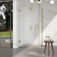 FortiFura Galeria Douchecabine - 100x90x200cm - scharnieren - deurgreep - vlak - gesatineerd veiligheidsglas - PVD - geborsteld messing (goud) SW1122554/SW1122564/SW797910/SW797929