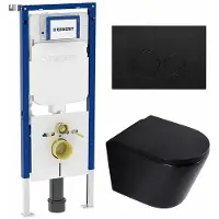Geberit QeramiQ Dely Toiletset - 36.3x51.7cm - diepspoel - rimless - UP720 inbouwreservoir - softclose toilet zitting - 35mm - metaal mat zwarte bedieningsplaat - ronde knoppen - mat zwart