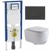 Geberit QeramiQ Dely Swirl Toiletset - 36.3x51.7cm - UP720 Duofix Sigma inbouwreservoir - slimzitting - bedieningsplaat antraciet mat - rechthoekige knoppen - mat wit