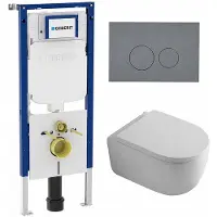 Geberit QeramiQ Dely Swirl Toiletset - 36.3x51.7cm - UP720 Duofix Sigma inbouwreservoir - 35mm zitting - bedieningsplaat licht grijs - ronde knoppen - mat wit SW1237202/SW1102374/SW1000767/SW1026257