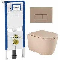 Geberit QeramiQ Dely Swirl Toiletset - 36.3x51.7cm - UP720 Duofix Sigma inbouwreservoir - slimzitting - bedieningsplaat taupe - rechthoekige knoppen - mat beige SW1237202/SW1102379/SW1000770/SW1026259