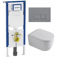 Geberit QeramiQ Dely Swirl Toiletset - 36.3x51.7cm - UP720 Duofix Sigma inbouwreservoir - 35mm zitting - bedieningsplaat licht grijs - rechthoekige knoppen - glans wit