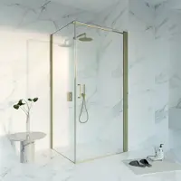 FortiFura Galeria Douchecabine - 100x90x200 - profiel veiligheidsglas - antikalk - PVD - geborsteld messing (goud) SW1122493 SW797926 SW797910