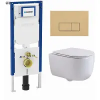Geberit QeramiQ Dely Swirl Toiletset - 36.3x51.7cm - UP720 Duofix Sigma inbouwreservoir - slimzitting - bedieningsplaat beige - rechthoekige knoppen - mat wit SW1237202/SW1102366/SW1000766/SW1026257