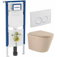 Geberit QeramiQ Dely Toiletset - UP720 inbouwreservoir - witte bedieningsplaat - softclose toilet zitting - 35mm - mat beige SW1000764/SW1000771/SW730486/SW1237202