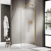 FortiFura Galeria Inloopdouche - 100x200cm - afgeronde glaswand - rechts - mat glas - wandarm - PVD - geborsteld messing (goud) SW1421081/SW797910