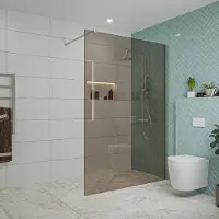 FortiFura Galeria inloopdouche - 140x200cm - rookglas - wandarm - PVD - geborsteld RVS SW797946/SW797908