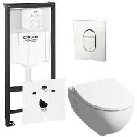 Geberit 300 Basic toiletset - inclusief Grohe inbouwreservoir en Grohe Arena bedieningsplaat - chroom (wit) 0729205/0729240/sw398922/