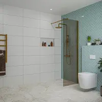FortiFura Galeria inloopdouche - 60x200cm - rookglas - wandarm - PVD - geborsteld koper SW797935/SW876702
