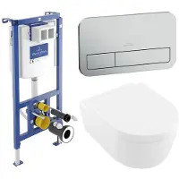 Villeroy & Boch Avento pack wandcloset directflush - diepspoel - met inbouwreservoir bedieningsplaat edelmat CeramicPlus - Stone White (mat wit) 92242700 / 92249069 / 5656HRRW