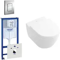 Villeroy & Boch Subway 2.0 compact toiletset bestaande uit inbouwreservoir toiletpot toiletzitting en bedieningsplaat - mat chroom (wit) 0720002/0729205/1024232/1025456/