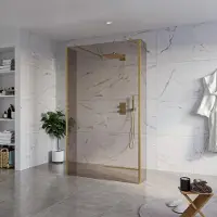 FortiFura Galeria Vrijstaande Inloopdouche - 120x200cm - rookglas - antikalk - 8mm veiligheidsglas - 2 zijwanden 40cm - wandsteunen en hoekprofielen - PVD - geborsteld messing (goud) SW927770