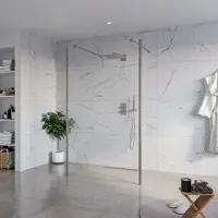 FortiFura Galeria Vrijstaande Inloopdouche - 120x200cm - helder - antikalk - 8mm veiligheidsglas - 2 zijwanden 30cm - wandsteunen en hoekprofielen - PVD - geborsteld gunmetal (antraciet) SW927771
