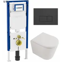 Geberit QeramiQ Dely Toiletset - 36.3x51.7cm - diepspoel - rimless - UP720 inbouwreservoir - softclose toilet zitting - 35mm - bedieningsplaat antraciet mat - rechthoekige knoppen - mat wit
