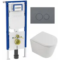 Geberit QeramiQ Dely Toiletset - 36.3x51.7cm - diepspoel - rimless - UP720 inbouwreservoir - softclose toilet zitting - 35mm - bedieningsplaat licht grijs - rechthoekige knoppen - mat wit