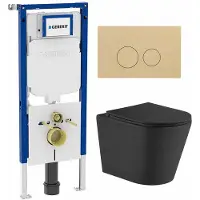Geberit QeramiQ Dely Toiletset - 36.3x51.7cm - diepspoel - rimless - UP720 inbouwreservoir - softclose toiletzitting - bedieningsplaat beige - ronde knoppen - met Burda frame - mat zwart