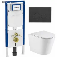 Geberit QeramiQ Dely Toiletset - 36.3x51.7cm - diepspoel - rimless - UP720 inbouwreservoir - softclose toiletzitting - bedieningsplaat mat antraciet - ronde knoppen - met Burda frame - mat wit
