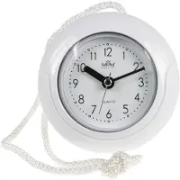 MPM -Quality Badkamer – Wandklok, rond, van kunststof, met stille, soepele wijzerloop, wit, diameter 13,5 cm, Arabische cijfers, quartz uurwerk