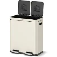 Deleca Recycle Prullenbak - 2 Vakken - 60 Liter (2x30) - Statiegeld container - Pedaalemmer - FreshAura Geurbestrijding - RVS Crème Wit