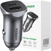UGREEN USB-C PD+USB-A QC 24W snellader voor in de auto, grijs